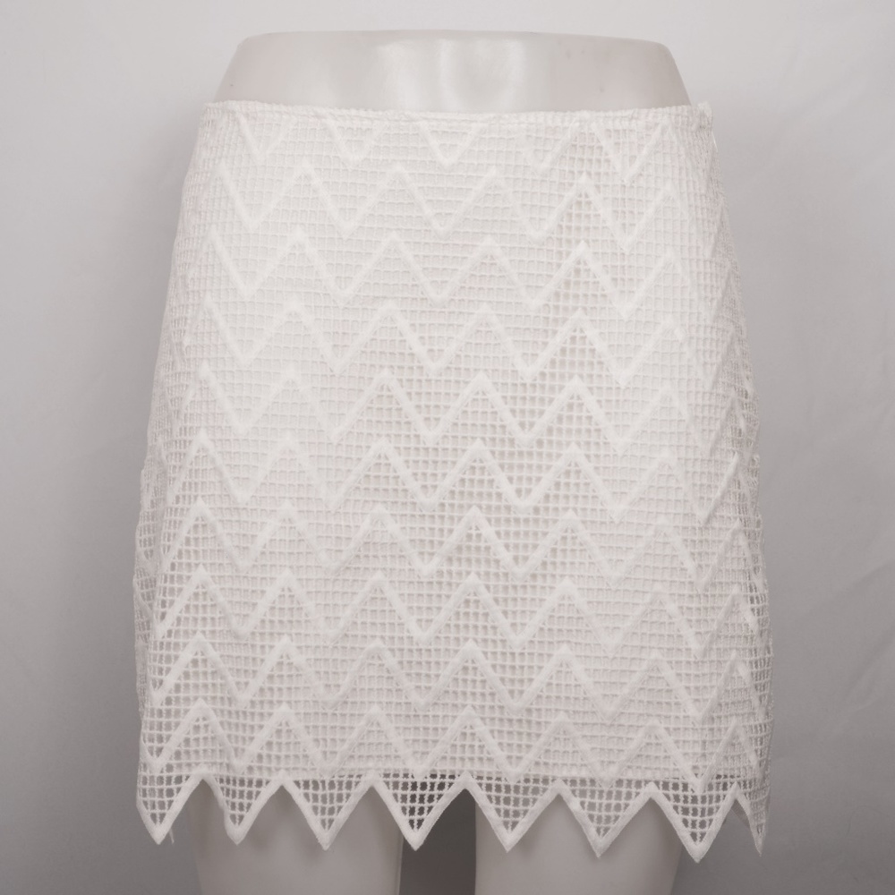 Aqua Bright-White Crochet MiniSkirt (L)